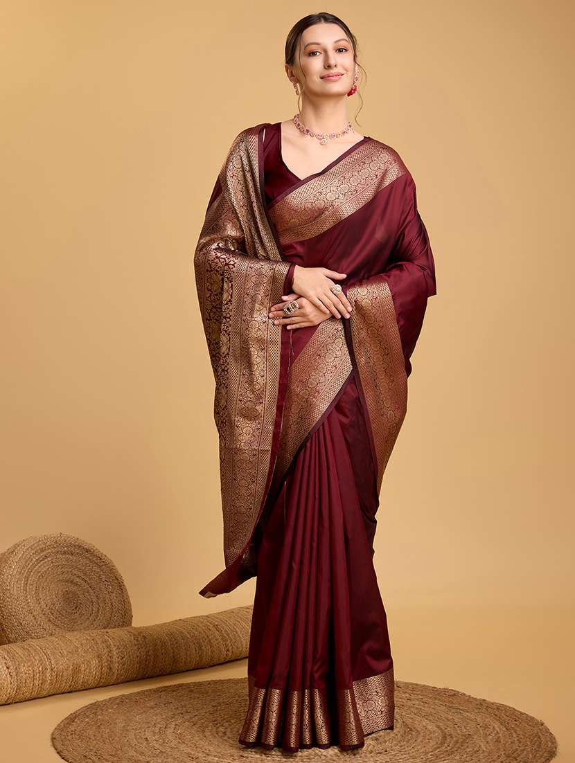 women solid with bordered saree with blouse - 22000009 -  Standard Image - 1