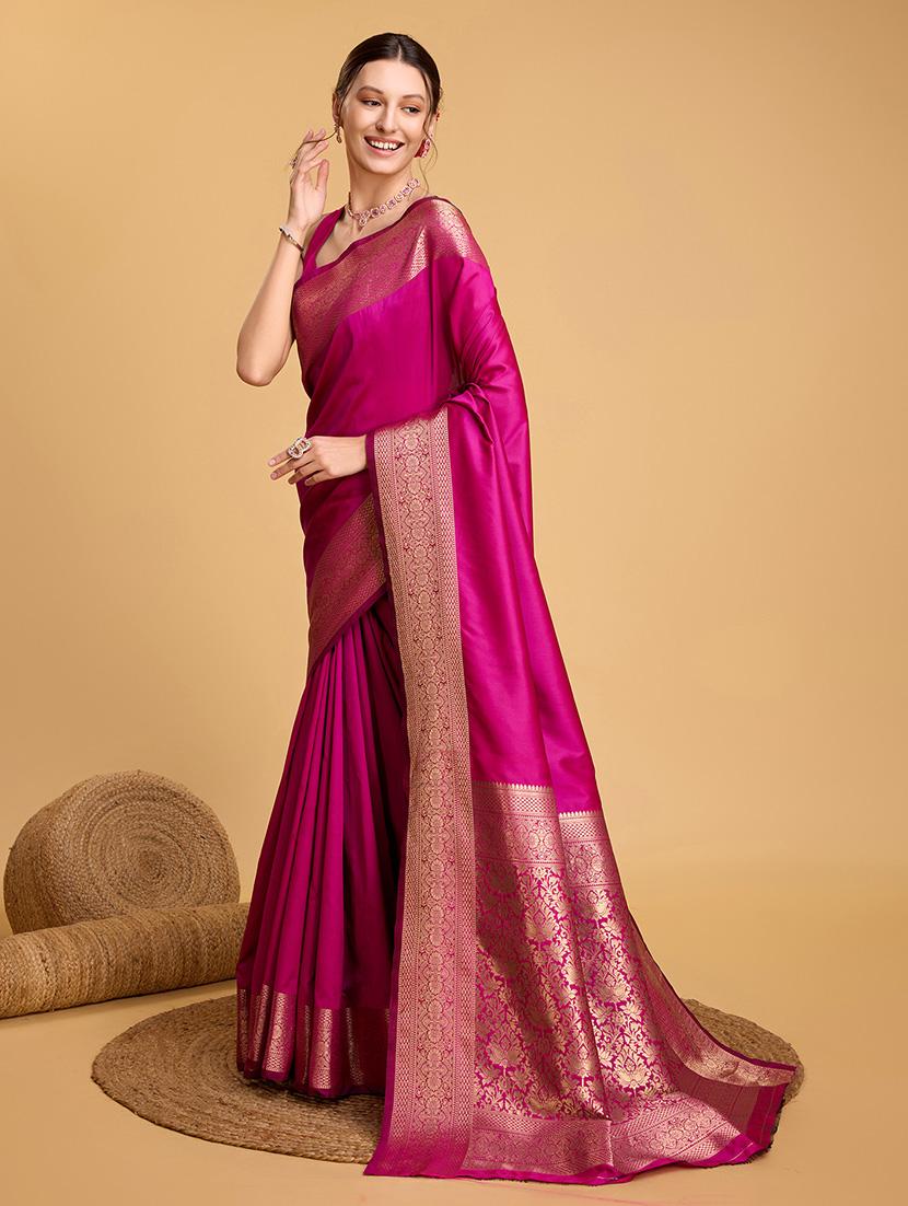 women solid with bordered saree with blouse - 22000010 -  Standard Image - 1