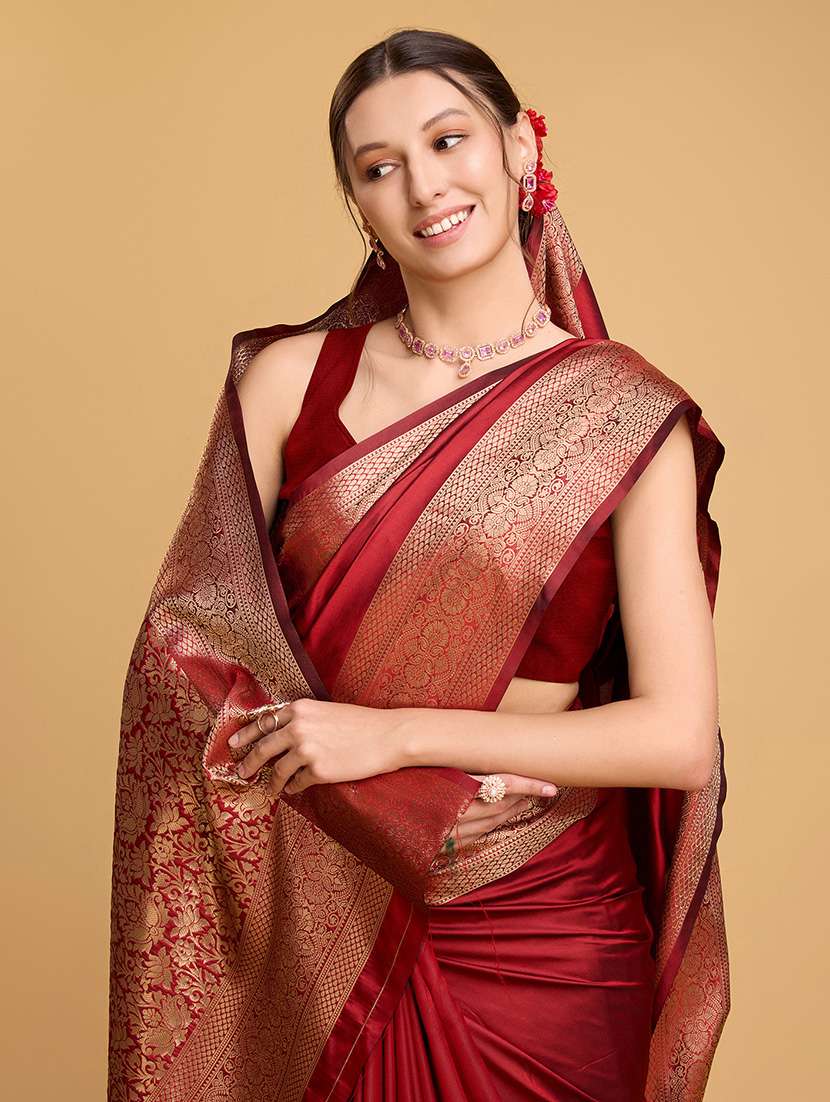 women solid with bordered saree with blouse - 22000011 -  Standard Image - 4
