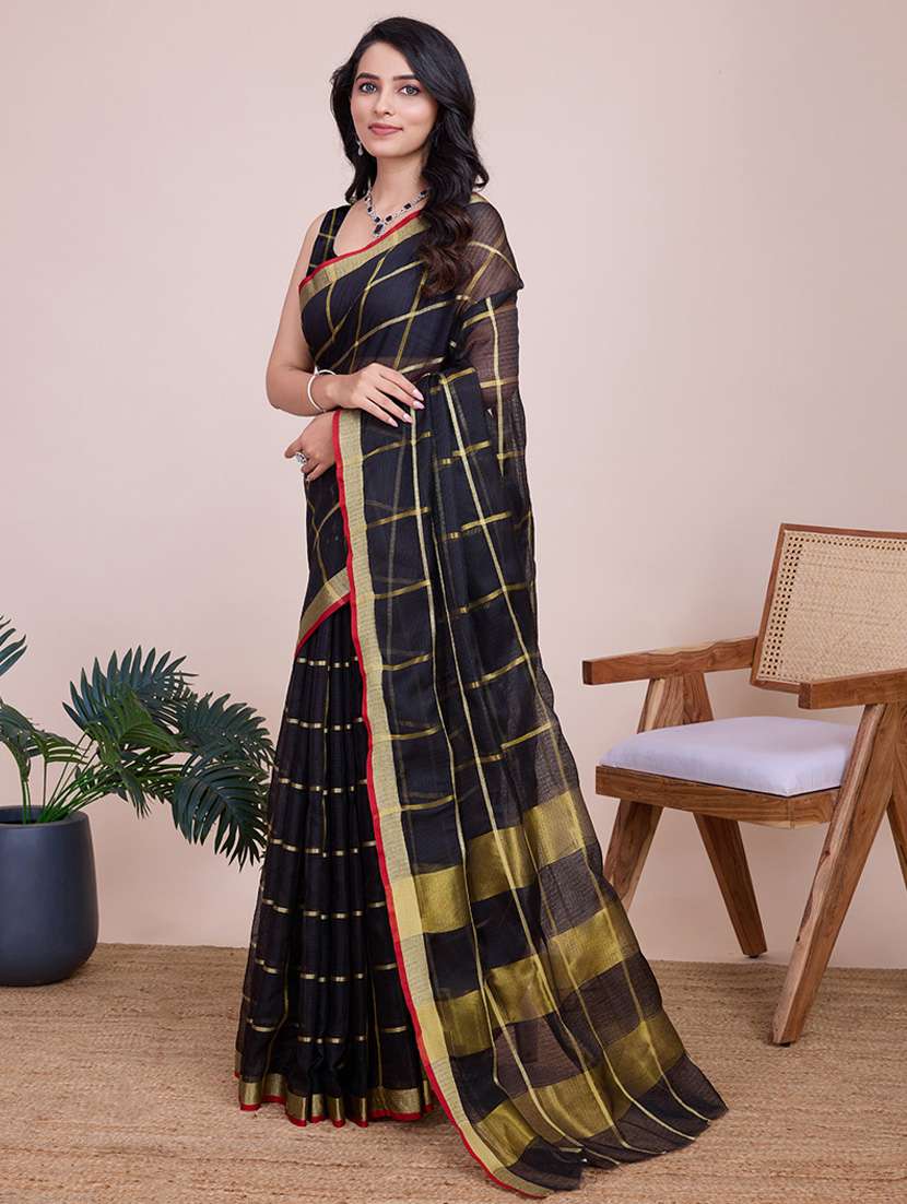 women checkered kota doria saree with blouse - 22000013 -  Standard Image - 1