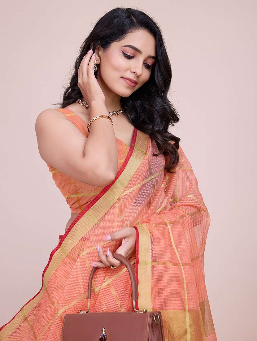 women checkered kota doria saree with blouse - 22000014 -  Standard Image - 4