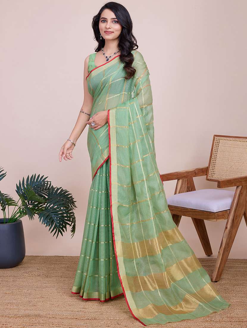 women checkered kota doria saree with blouse - 22000016 - Standard Image - 1
