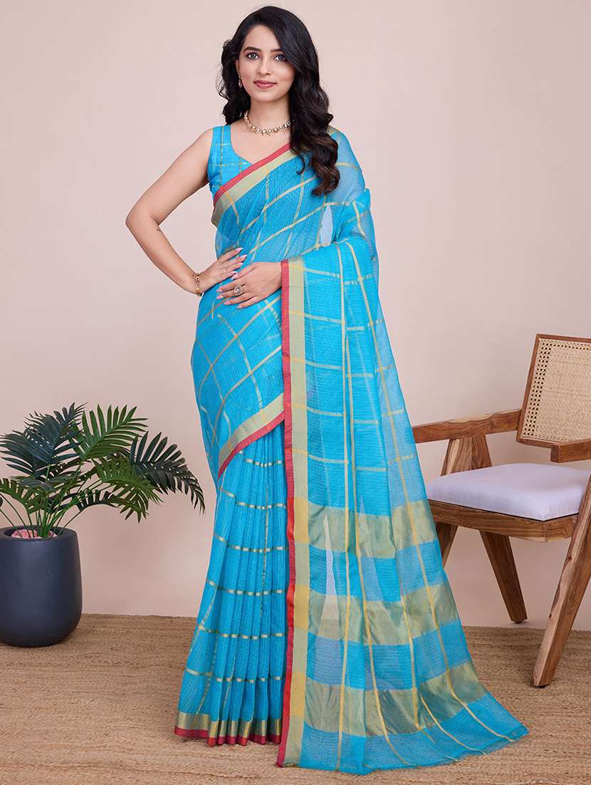 women checkered kota doria saree with blouse - 22000018 -  Zoom Image - 0
