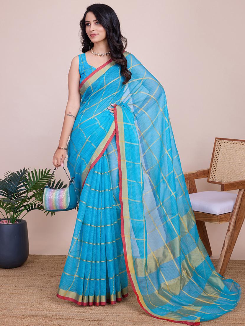 women checkered kota doria saree with blouse - 22000018 - Standard Image - 1