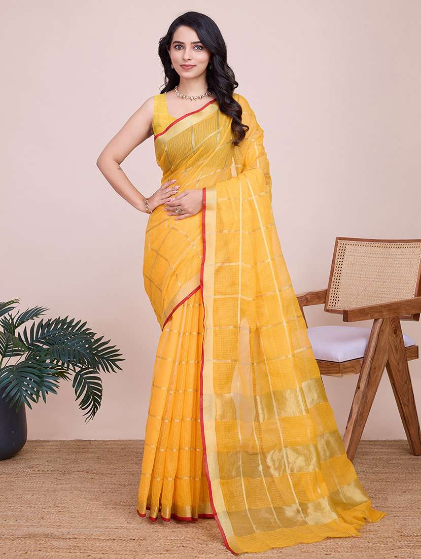 women checkered kota doria saree with blouse