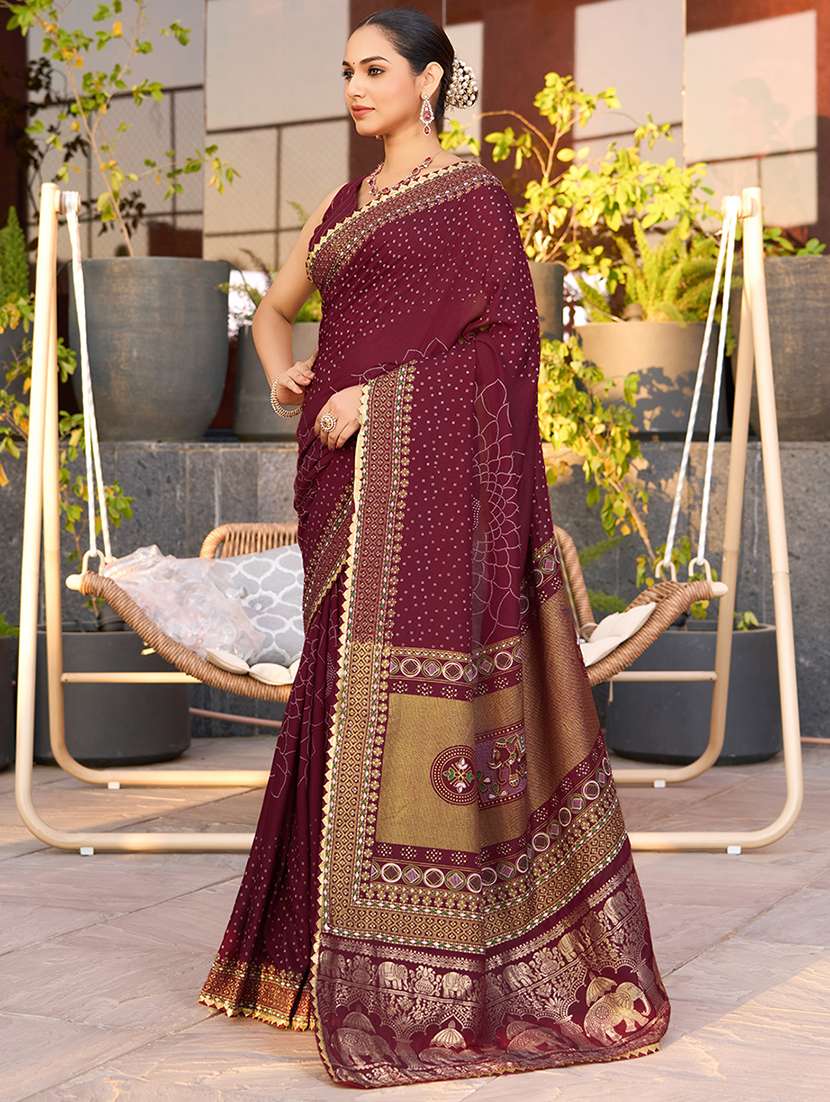 women printed bordered saree with blouse - 22000021 - Standard Image - 1
