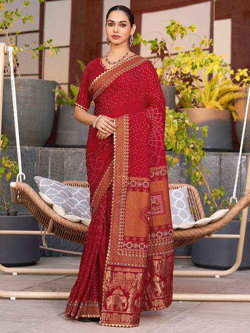 women printed bordered saree with blouse - 22000024 -  Standard Image - 0