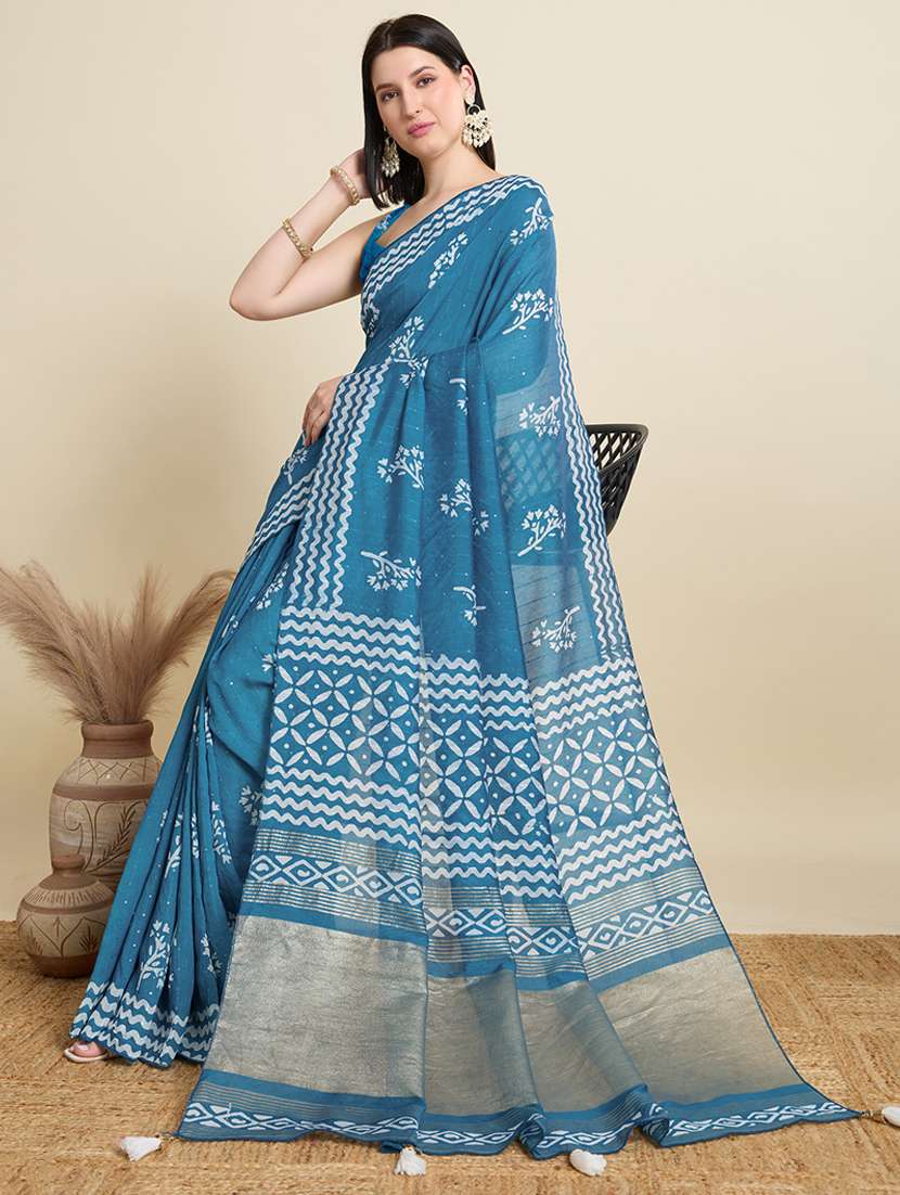women printed casual wear saree with blouse - 22000038 -  Standard Image - 1