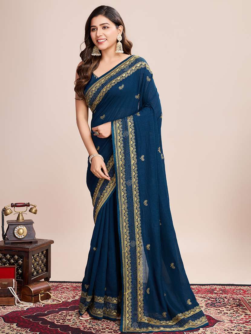 women solid with work zari work bordered saree with blouse - 22000071 -  Standard Image - 1