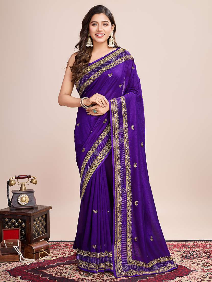 women solid with work zari work bordered saree with blouse