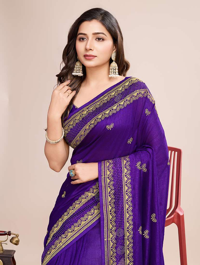 women solid with work zari work bordered saree with blouse - 22000072 - Standard Image - 1
