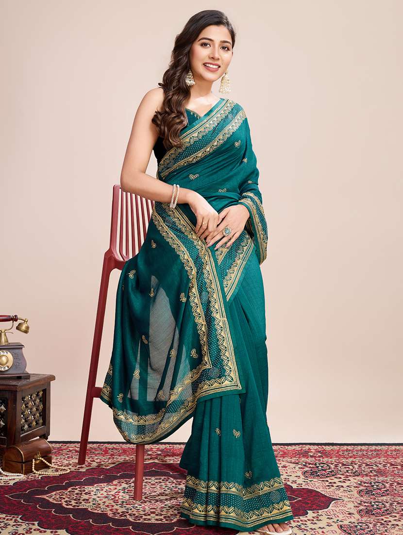 women solid with work zari work bordered saree with blouse - 22000073 -  Standard Image - 1