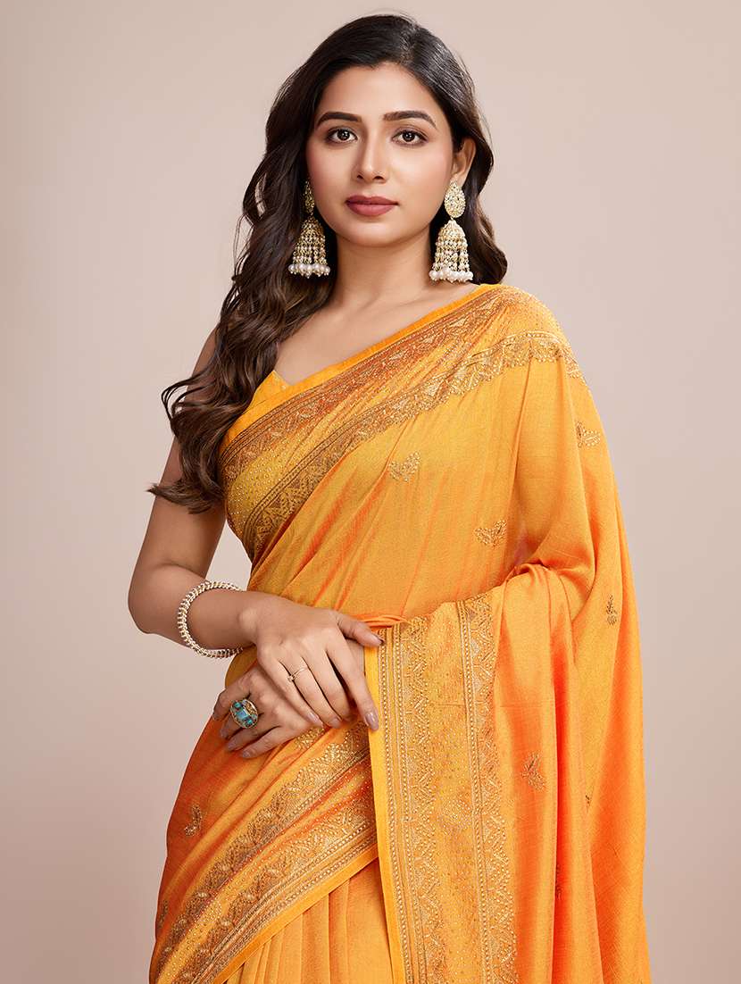 women solid with work zari work bordered saree with blouse - 22000075 -  Standard Image - 4