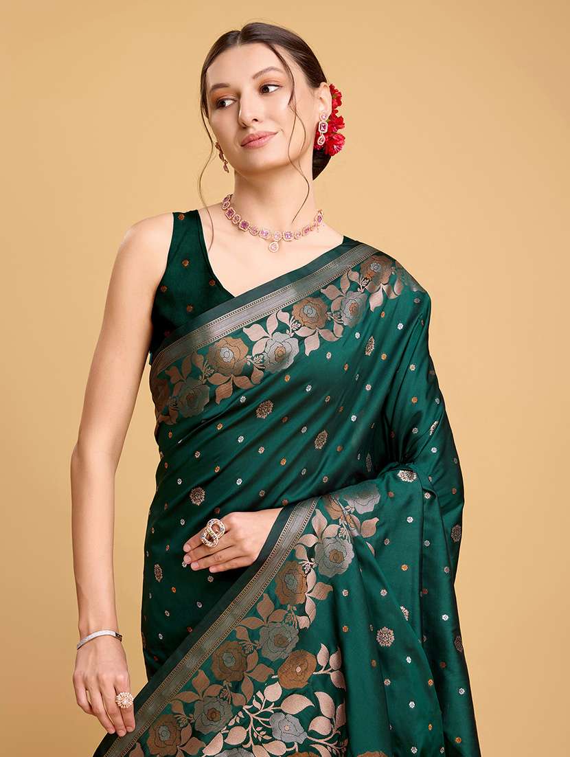 women floral banarasi saree with blouse - 22000077 -  Standard Image - 4