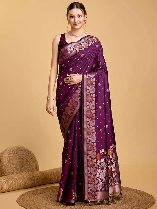 women floral banarasi saree with blouse - 22000081 -  Standard Image - 0