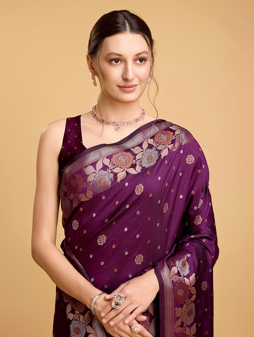 women floral banarasi saree with blouse - 22000081 - Standard Image - 4
