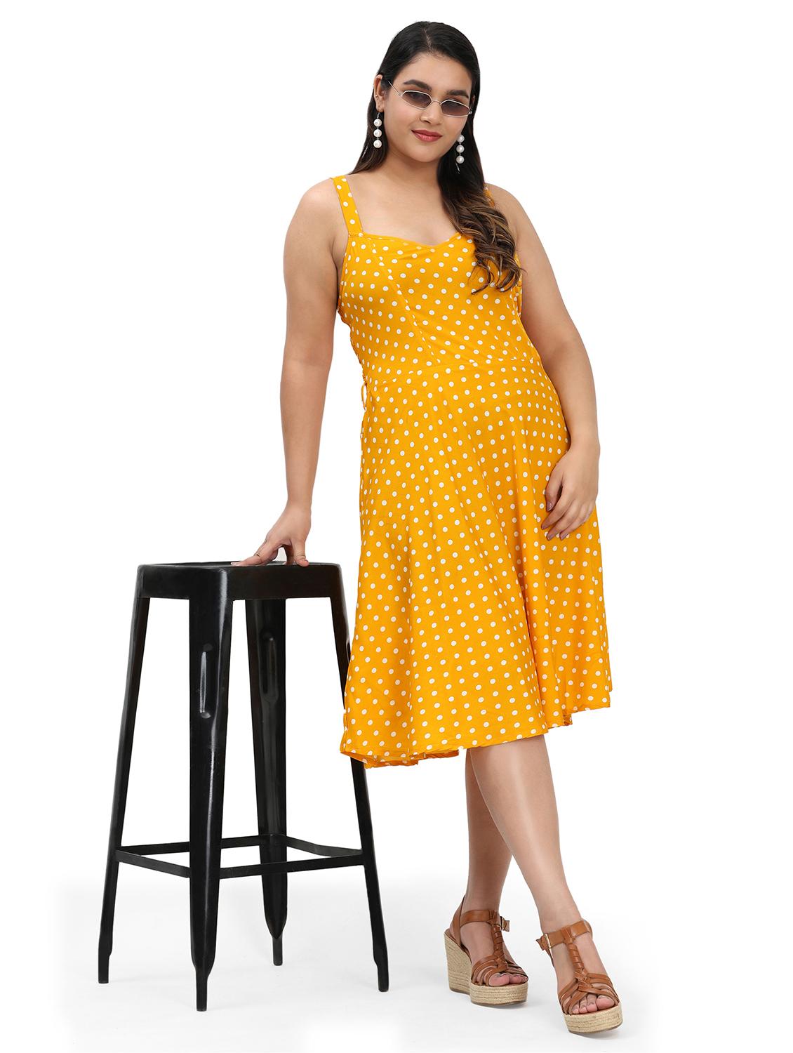 women polka doted shoulder strap fit & flared dress - 22000112 - Zoom Image - 0