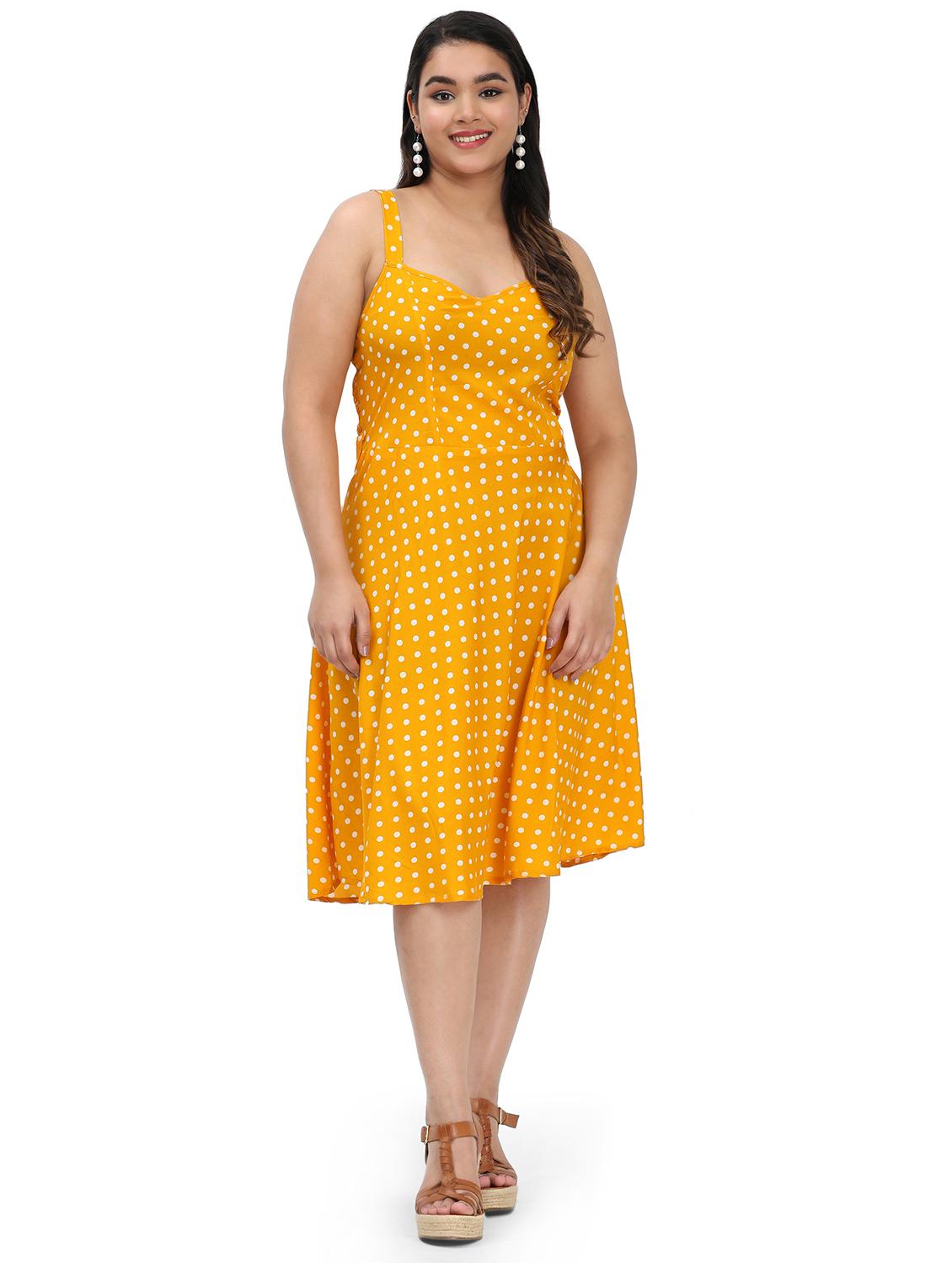 women polka doted shoulder strap fit & flared dress - 22000112 - Standard Image - 1