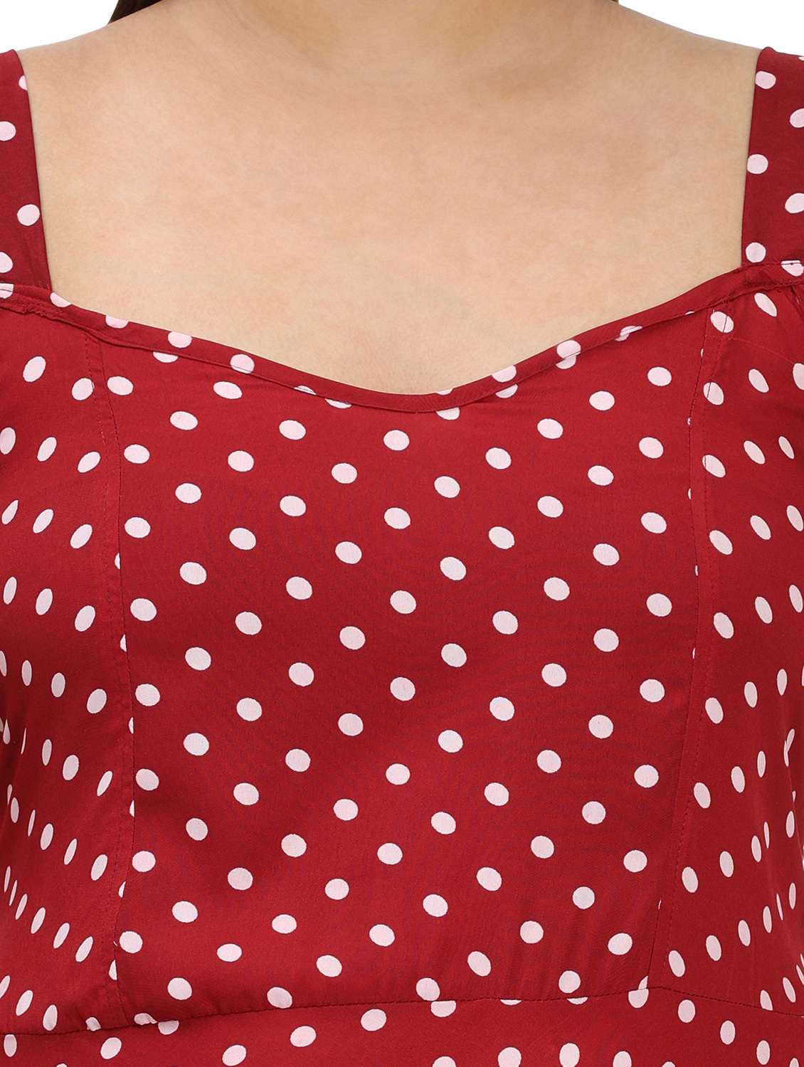 women polka doted shoulder strap fit & flared dress - 22000113 - Standard Image - 4