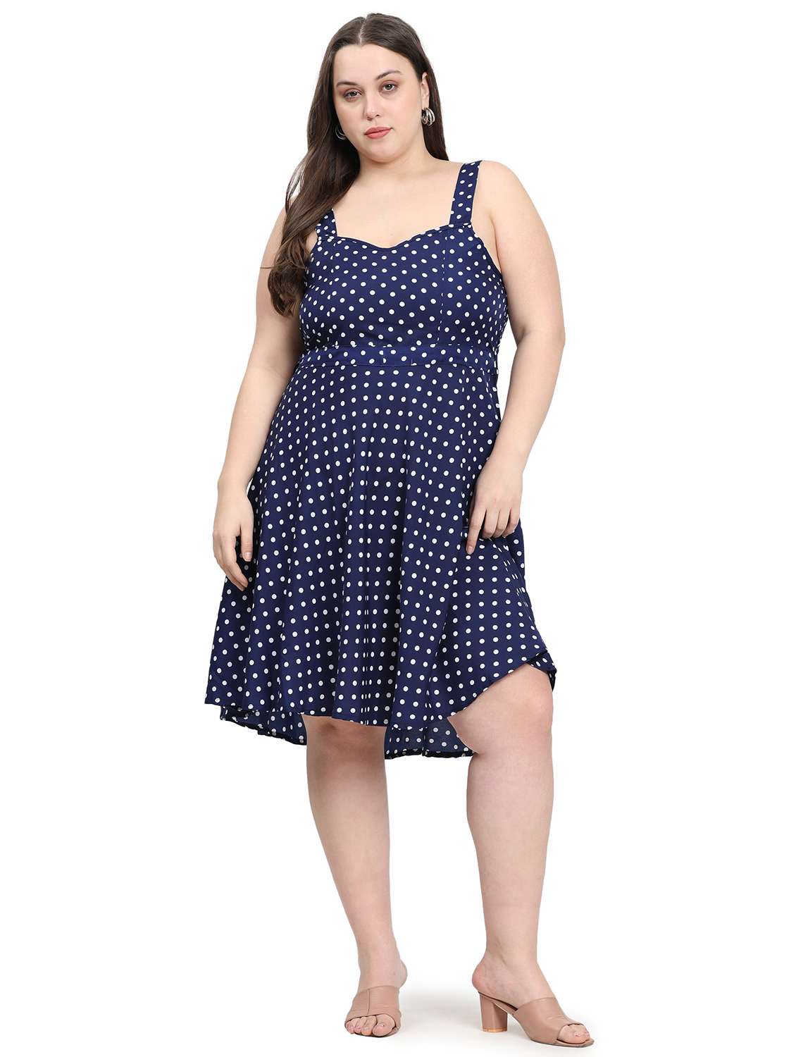 women polka doted shoulder strap fit & flared dress - 22000115 -  Standard Image - 1