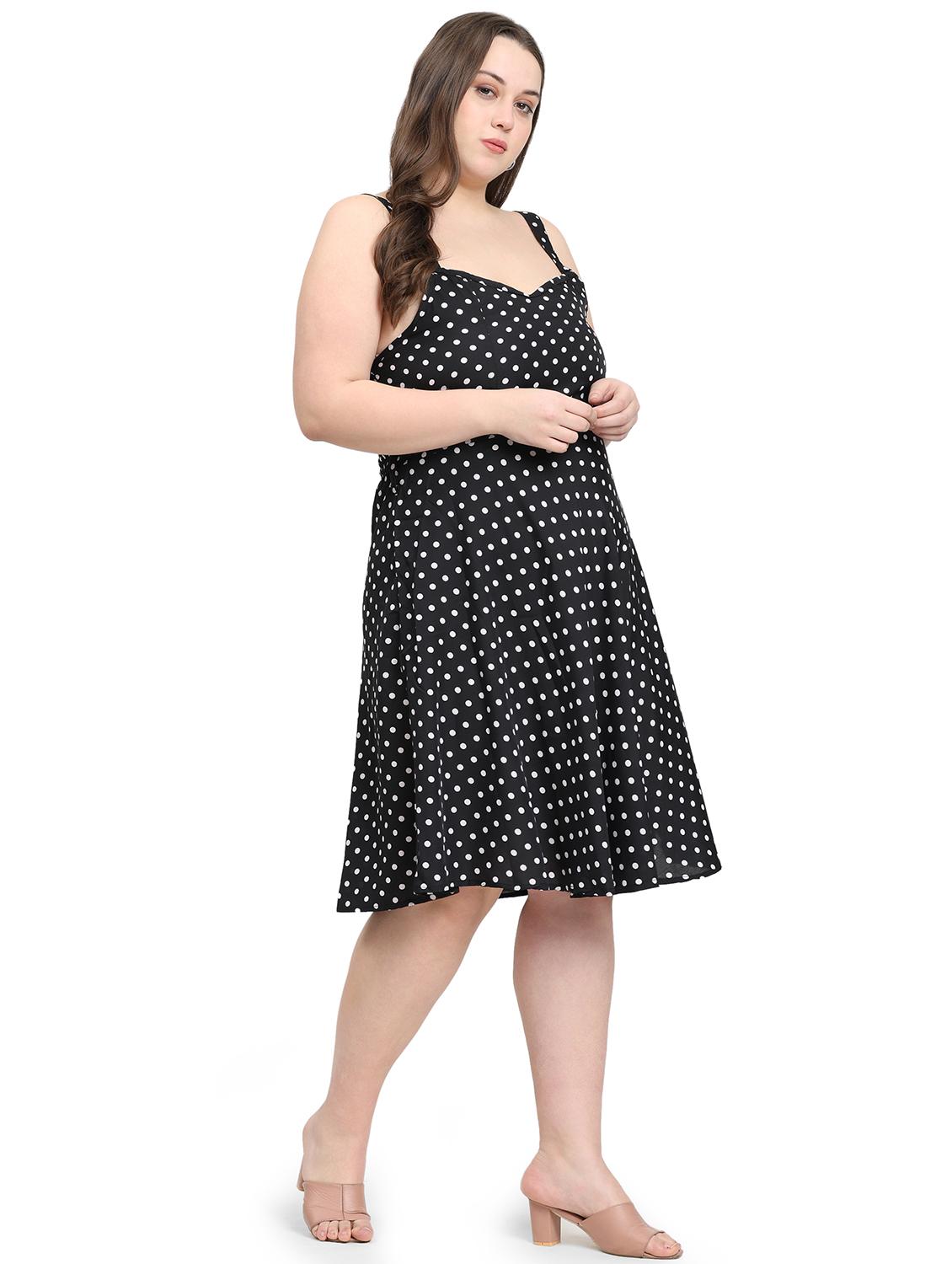 women polka doted shoulder strap fit & flared dress - 22000116 -  Standard Image - 1
