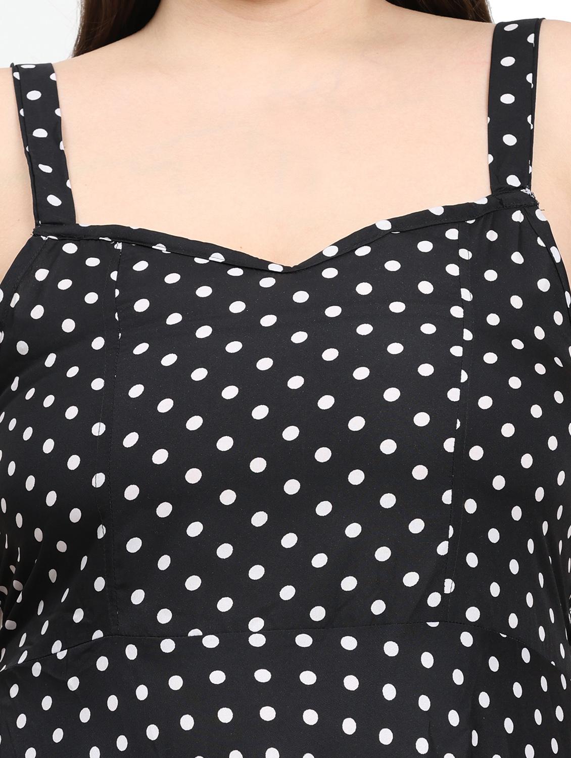 women polka doted shoulder strap fit & flared dress - 22000116 - Standard Image - 4