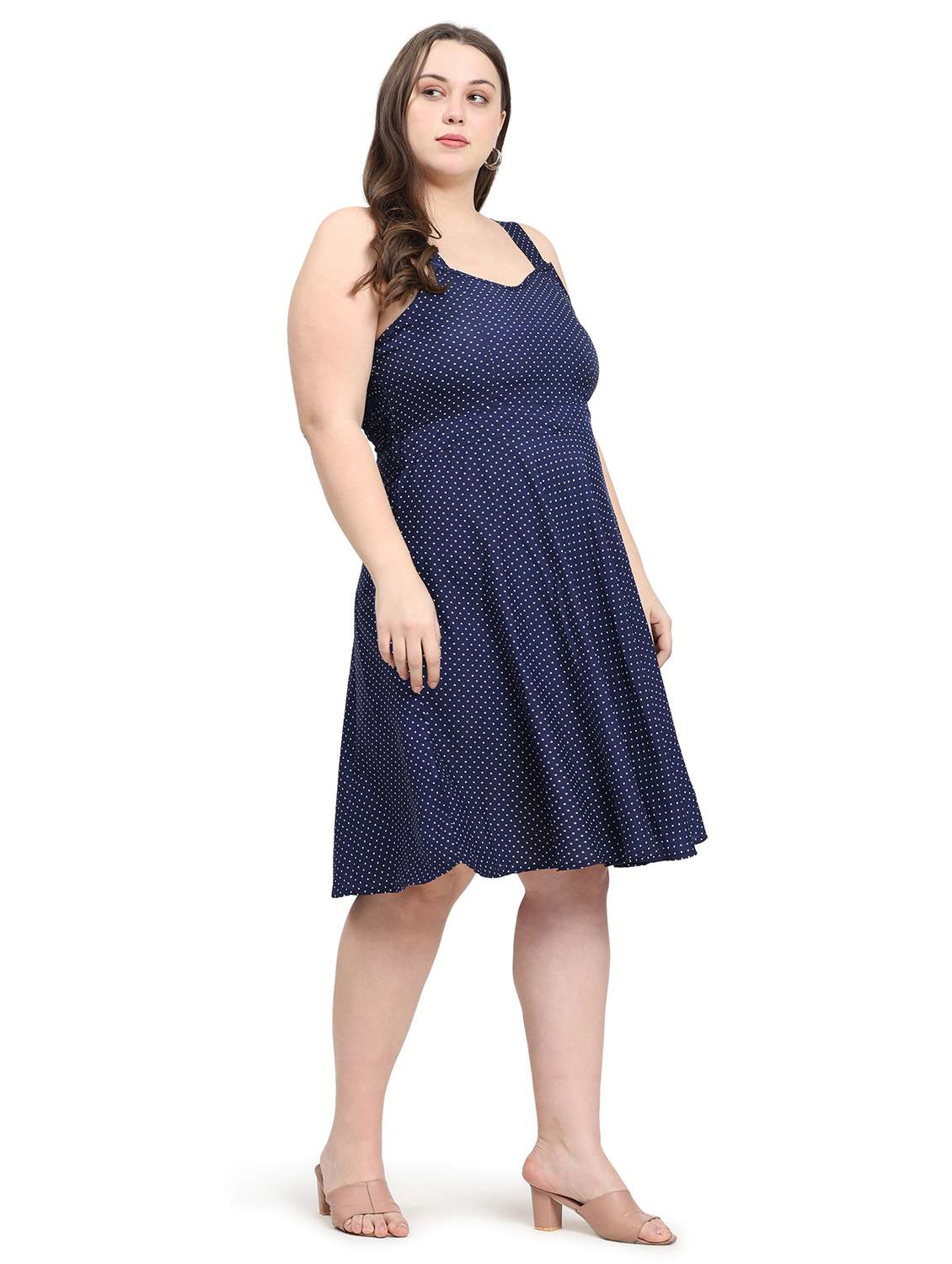 women polka doted shoulder strap fit & flared dress - 22000117 -  Standard Image - 1