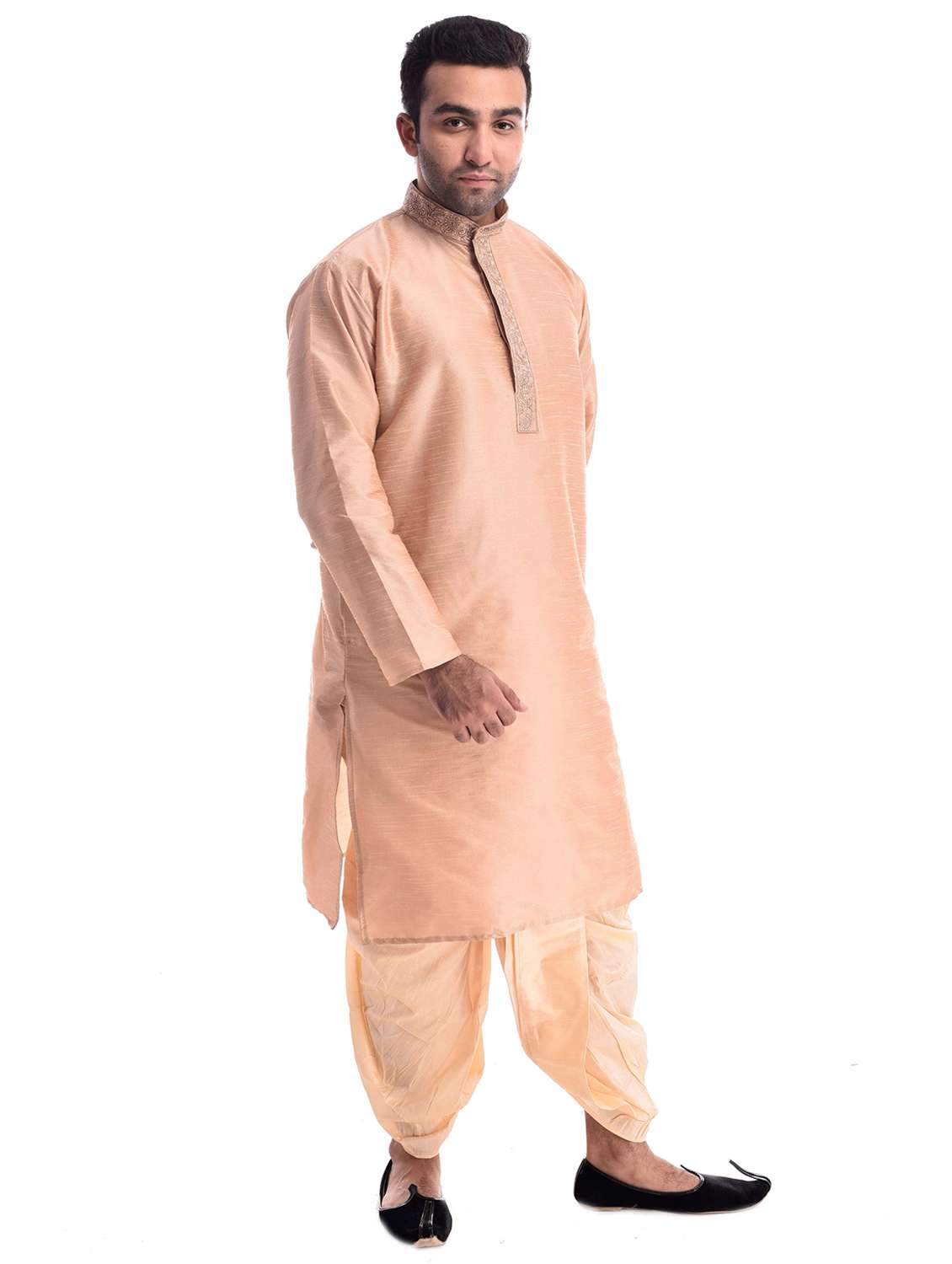 men solid mandarin neck dhoti kurta ethnic wear set - 22000118 - Standard Image - 1