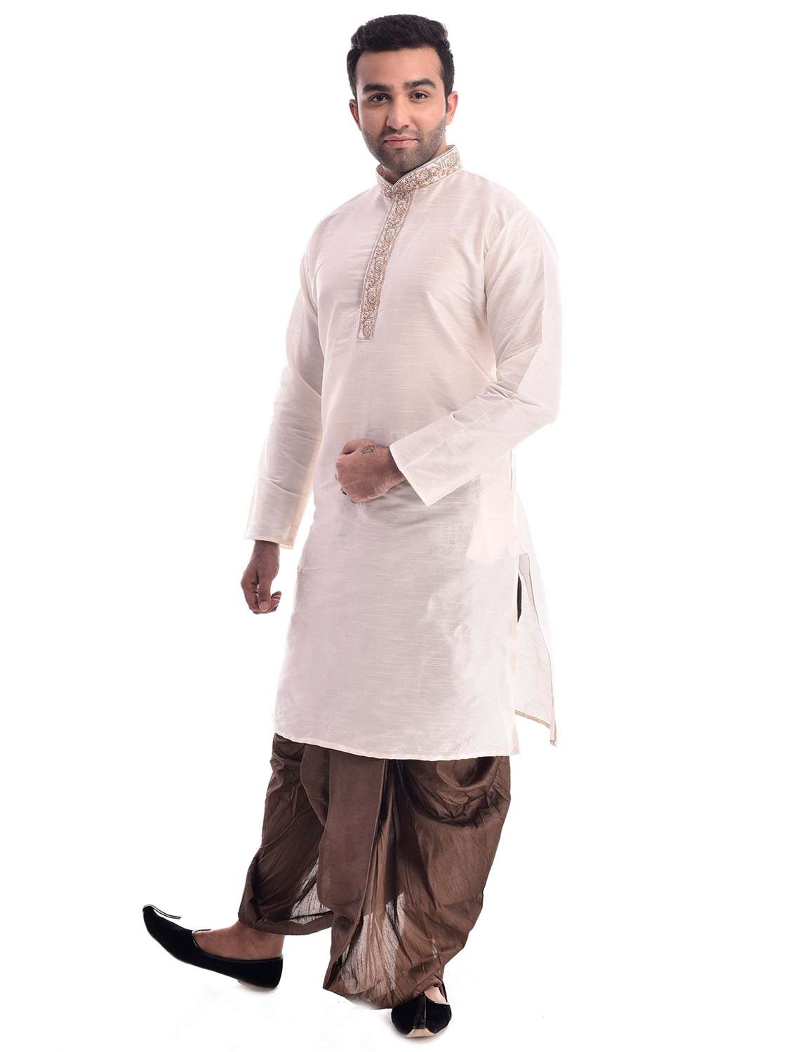 men solid mandarin neck dhoti kurta ethnic wear set - 22000119 - Standard Image - 1