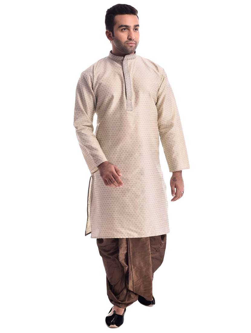 men self design mandarin neck dhoti kurta ethnic wear set