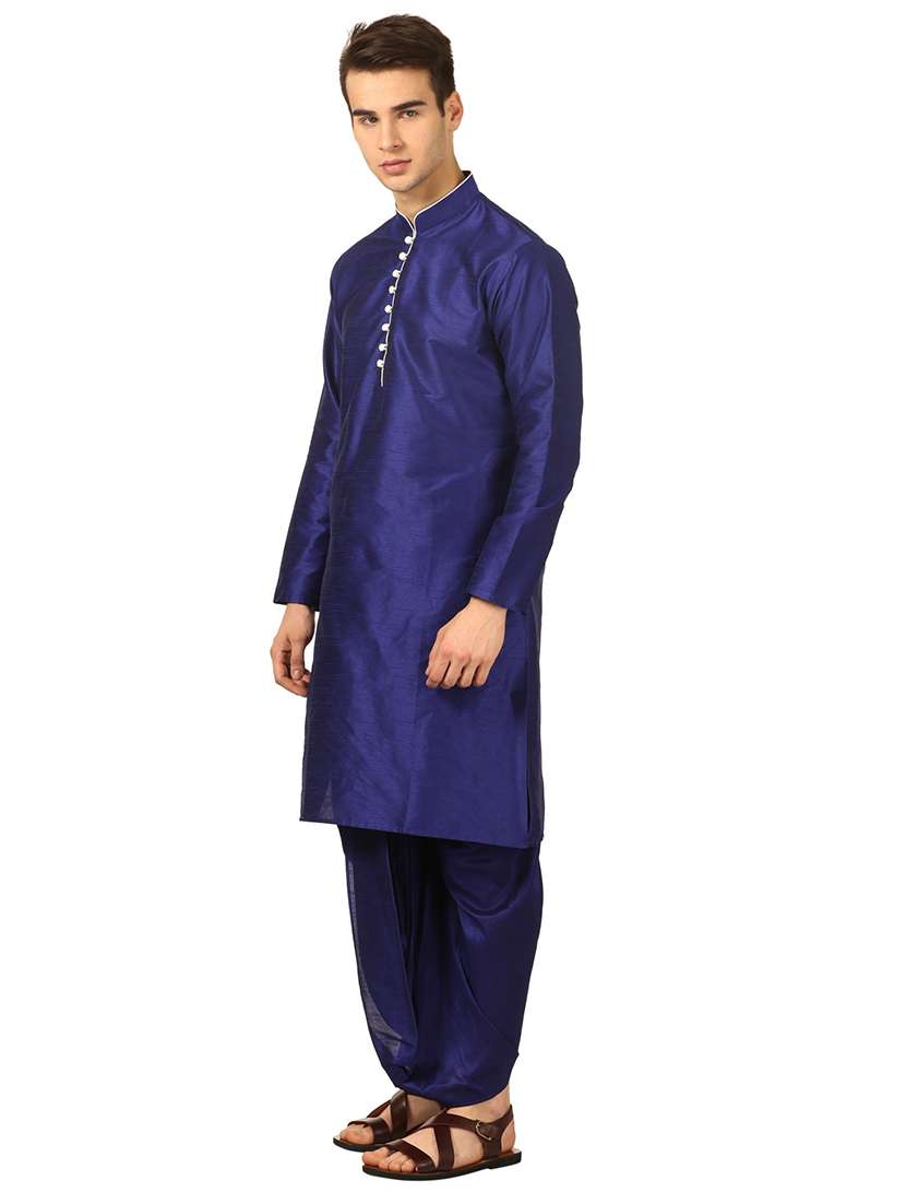 men solid mandarin neck dhoti kurta ethnic wear set - 22000141 - Standard Image - 1