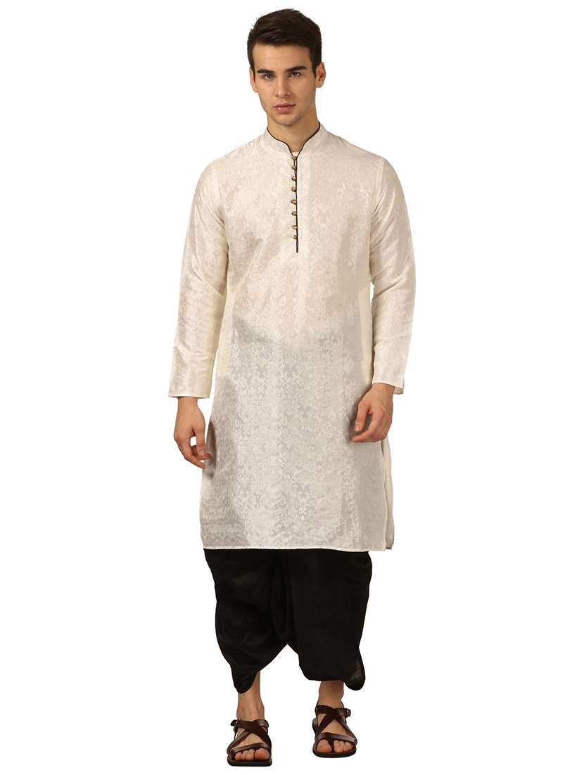 men self design mandarin neck dhoti kurta ethnic wear set