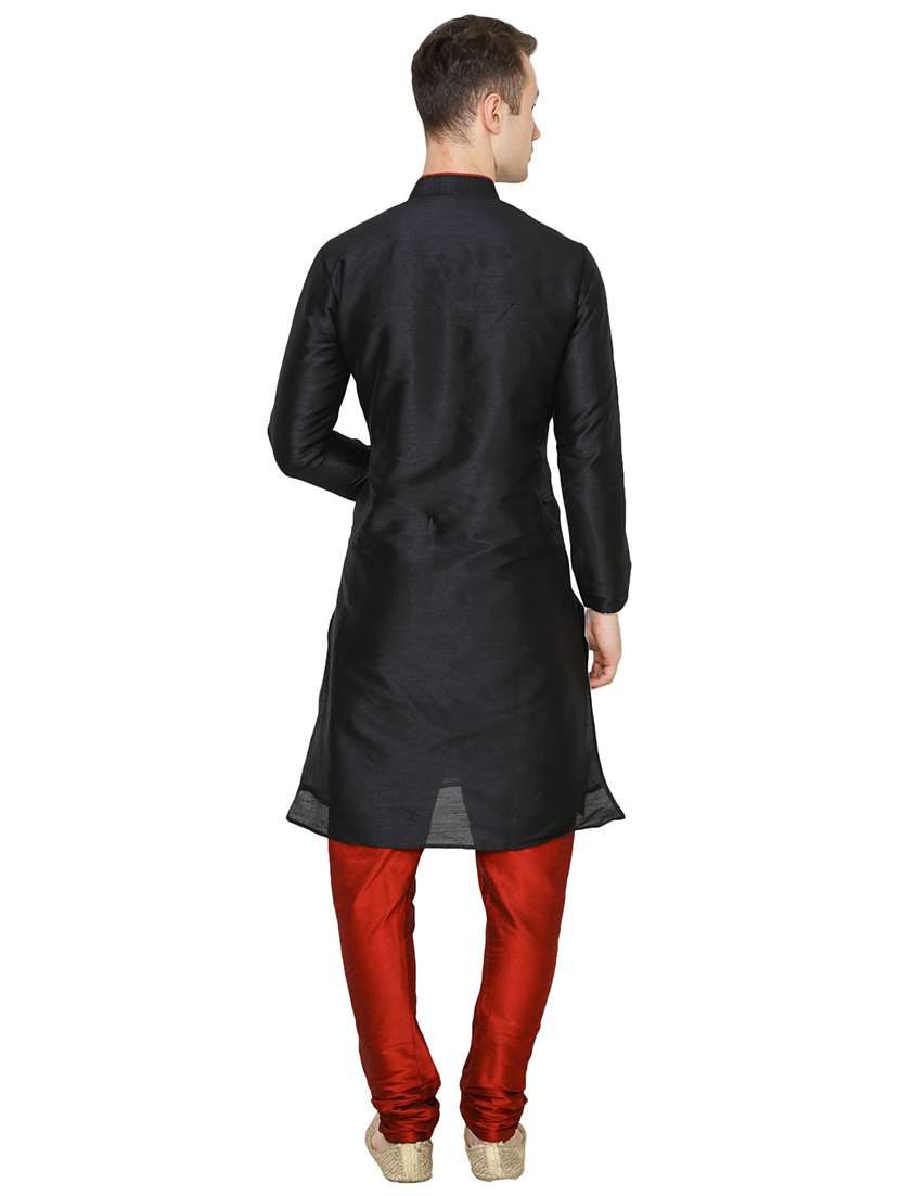 men solid mandarin neck kurta churidar ethnic wear set - 22000184 - Standard Image - 1
