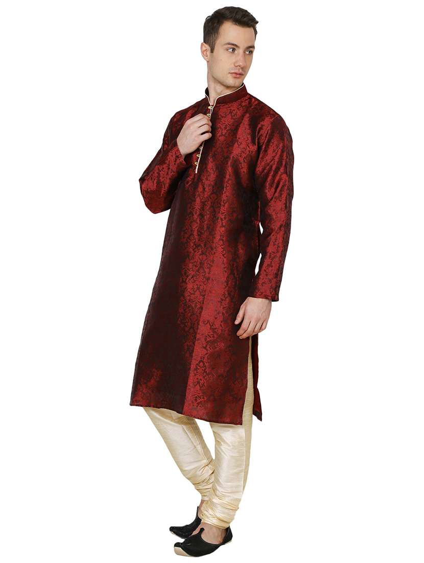 men self design mandarin neck kurta churidar ethnic wear set - 22000290 -  Standard Image - 1