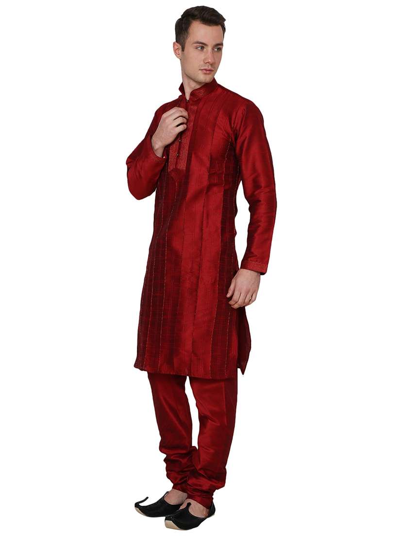 men solid mandarin neck kurta churidar ethnic wear set - 22000294 - Standard Image - 1