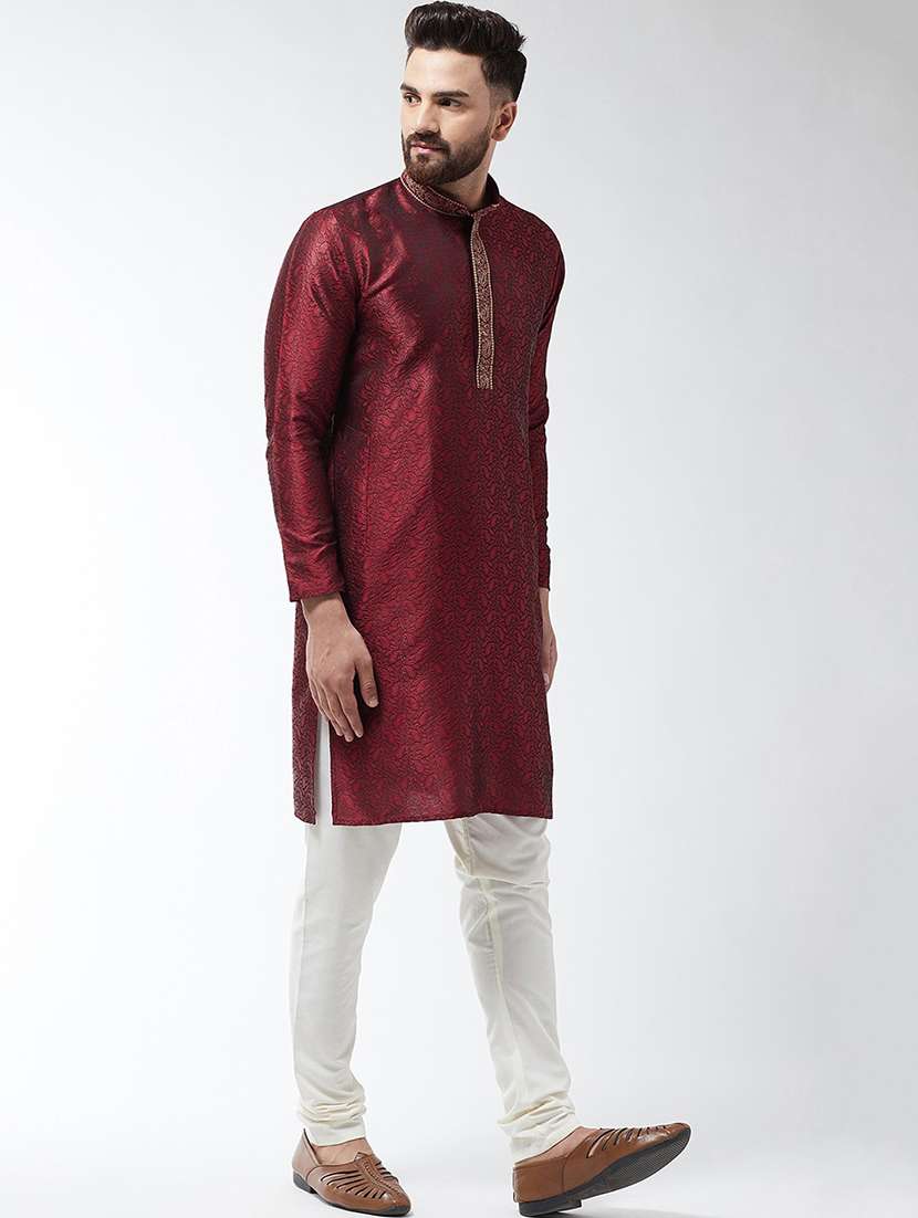 men self design mandarin neck kurta churidar ethnic wear set - 22000384 - Standard Image - 1