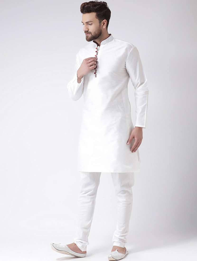 men solid mandarin neck kurta churidar ethnic wear set - 22000421 -  Standard Image - 1