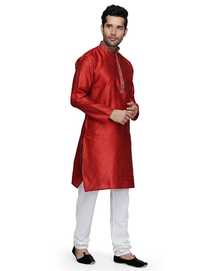 men self design mandarin neck kurta churidar ethnic wear set - 22000424 - Standard Image - 1