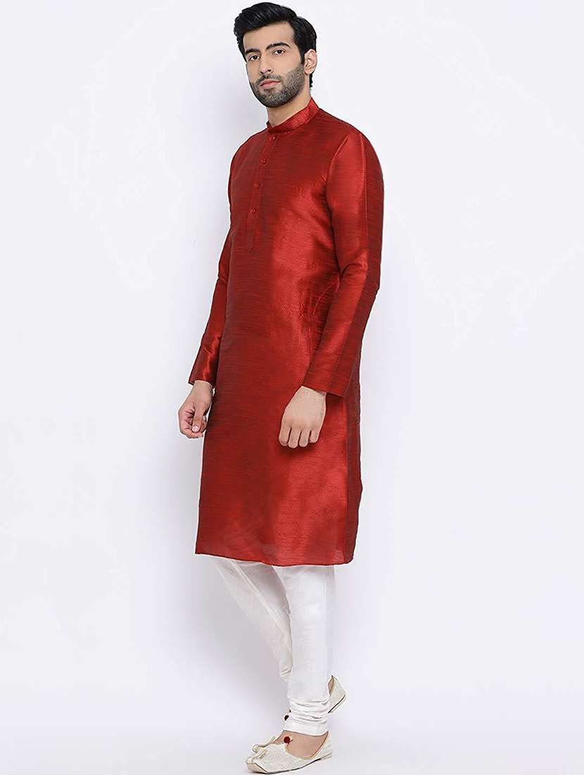 men solid mandarin neck kurta churidar ethnic wear set - 22000467 - Standard Image - 1