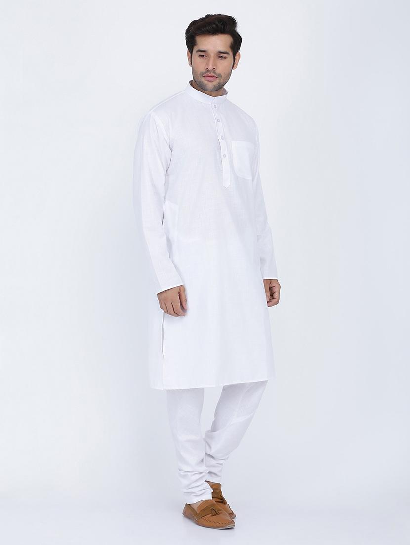 men solid mandarin neck kurta churidar ethnic wear set - 22000604 - Standard Image - 1