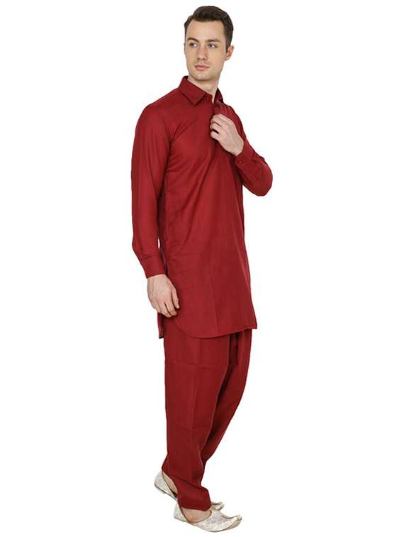 men solid long sleeve pathani ethnic wear set - 22000619 - Standard Image - 1