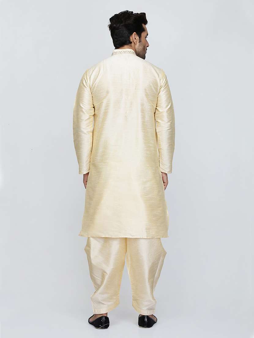men solid mandarin neck dhoti kurta ethnic wear set - 22000689 - Standard Image - 4