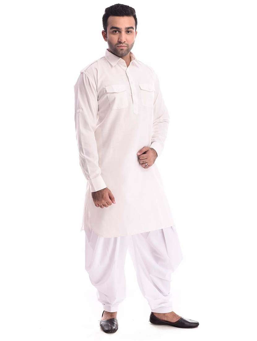 men solid long sleeve pathani kurta set - 22000827 -  Standard Image - 1