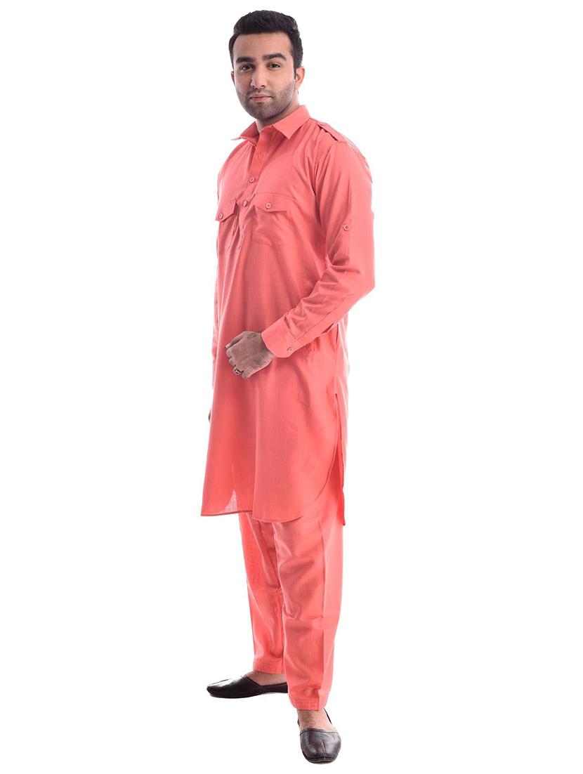 men solid long sleeve pathani kurta set - 22000830 - Standard Image - 1