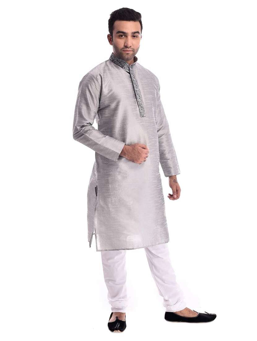 men solid long sleeve kurta and churidar set - 22000890 -  Standard Image - 1