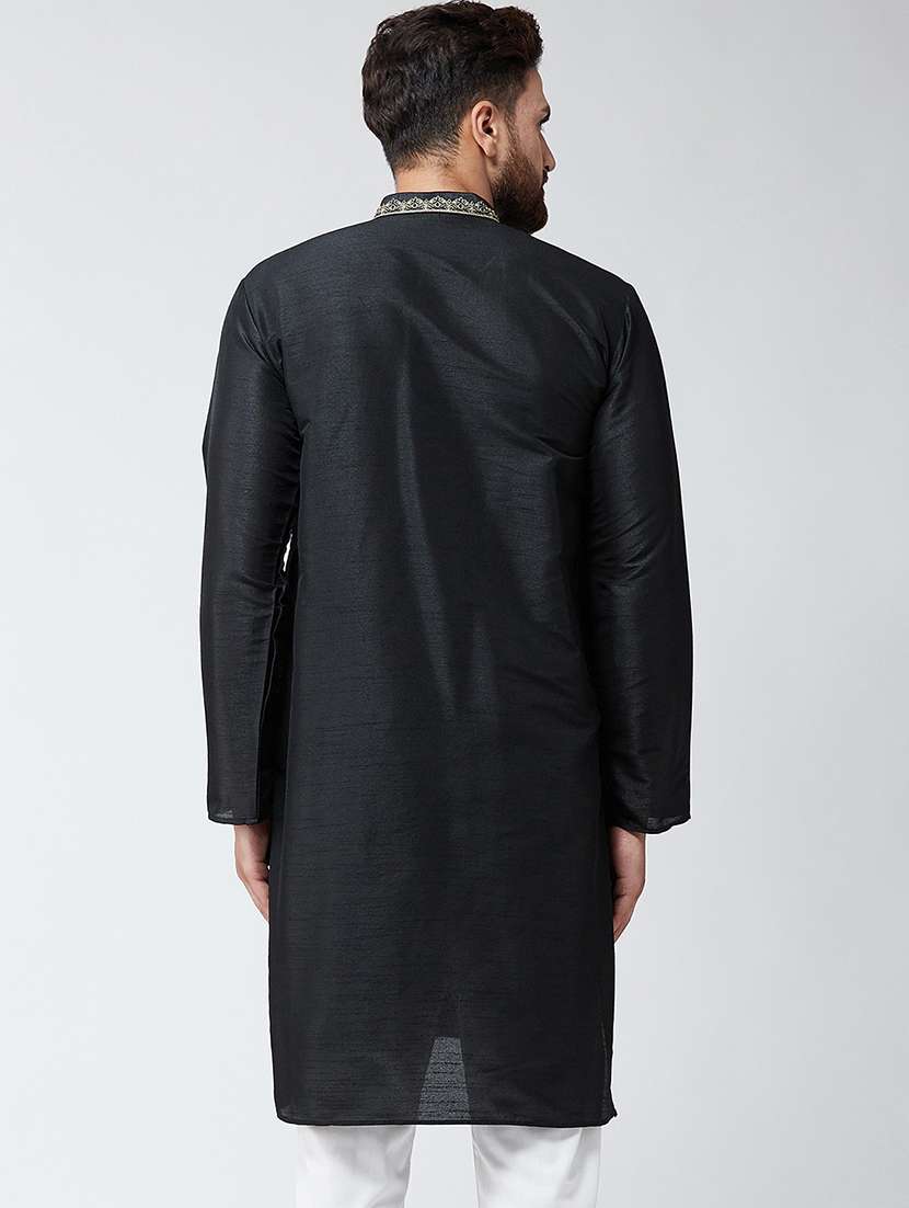 men solid mandarin collar long sleeve kurta - 22001022 - Standard Image - 1
