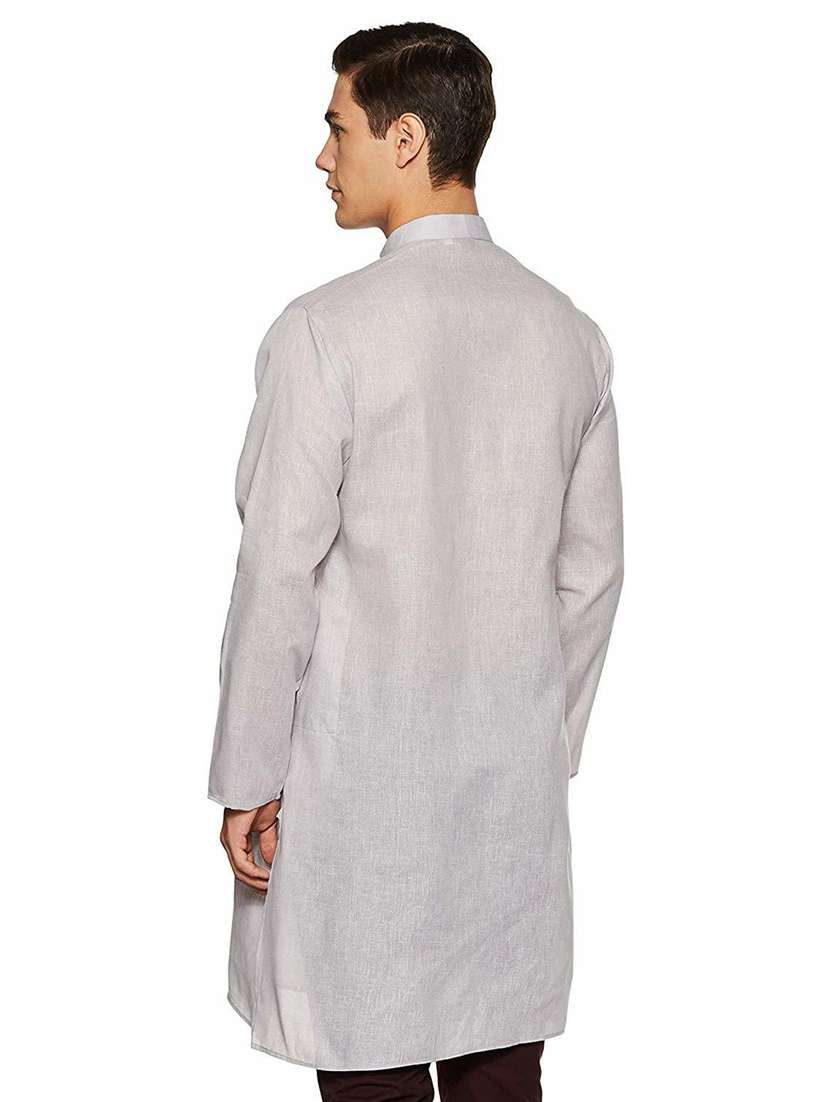 men solid mandarin neck long sleeve kurta - 22001030 - Standard Image - 1