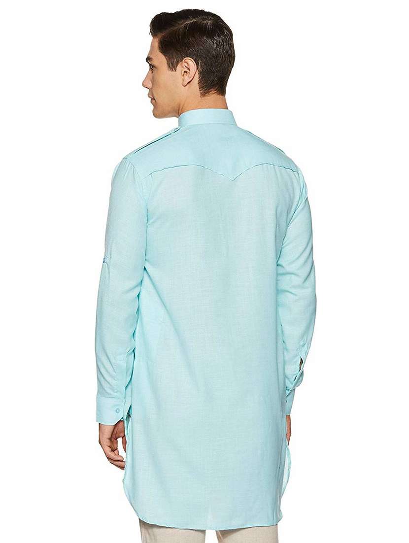 men solid collared long sleeve pathani kurta - 22001036 -  Standard Image - 1