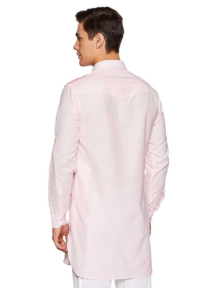 men solid collared long sleeve pathani kurta - 22001037 - Standard Image - 1