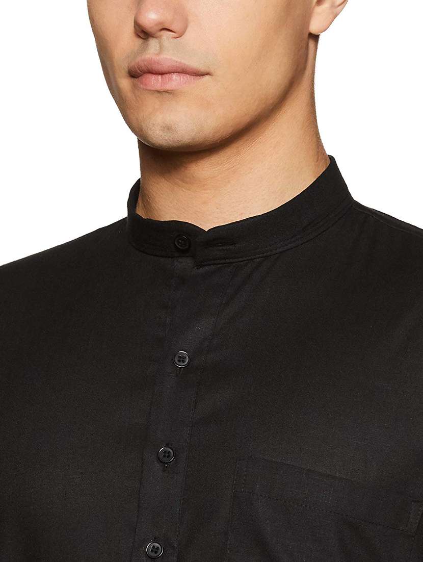 men solid mandarin neck long sleeve short kurta - 22001043 - Standard Image - 4